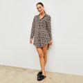 Front image of a woman wearing the Petite Plume x M.M. Pima Nightshirt in Sahara Print | Lead