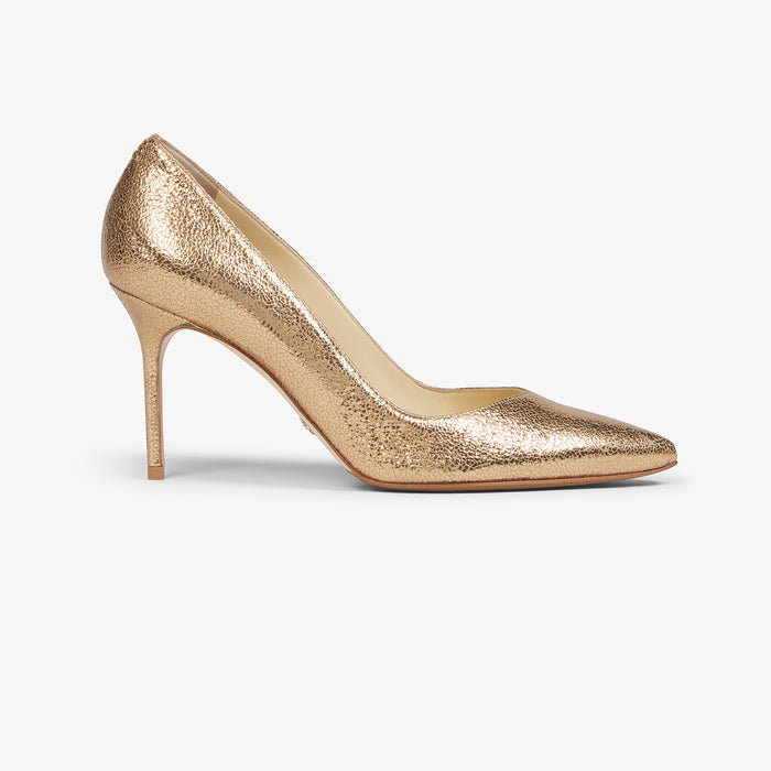 Packshot image of the sarah flint perfect pump in gold crackle