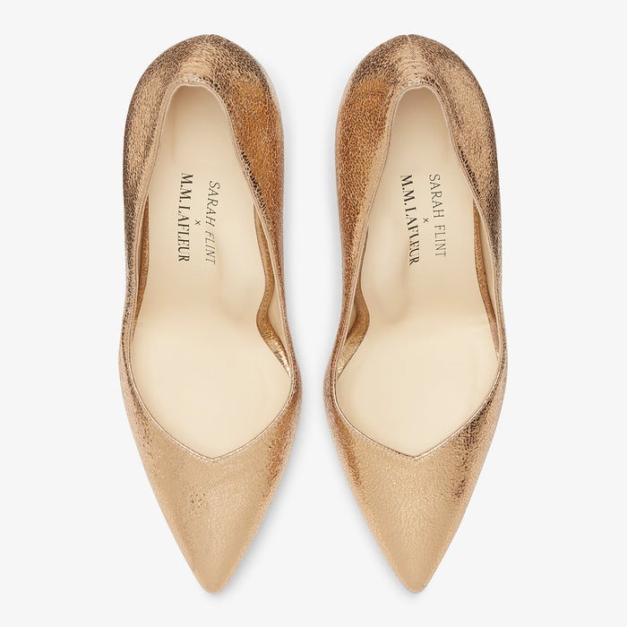 Packshot image of the sarah flint perfect pump in gold crackle