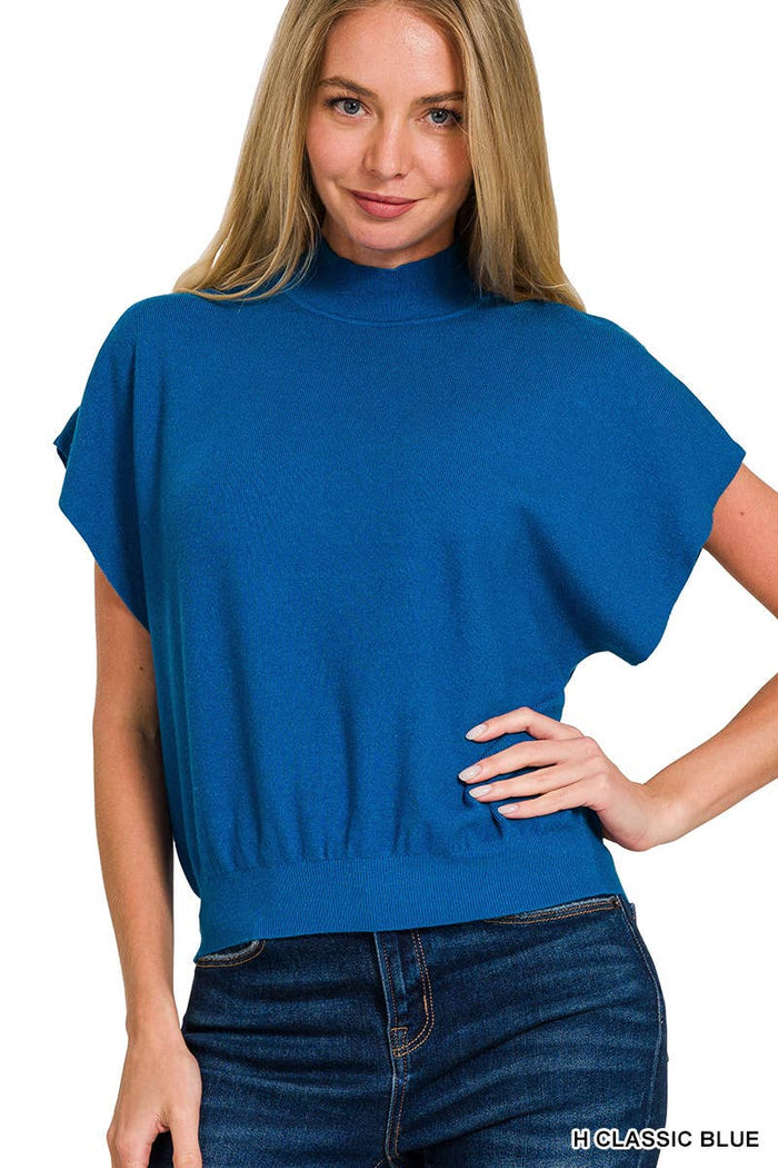 Mock Neck Short Dolman Sleeve Sweater
