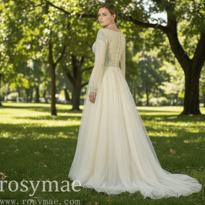 Modest V-neck Mother of The Bride Dresses with Long Sleeves - Rosymae