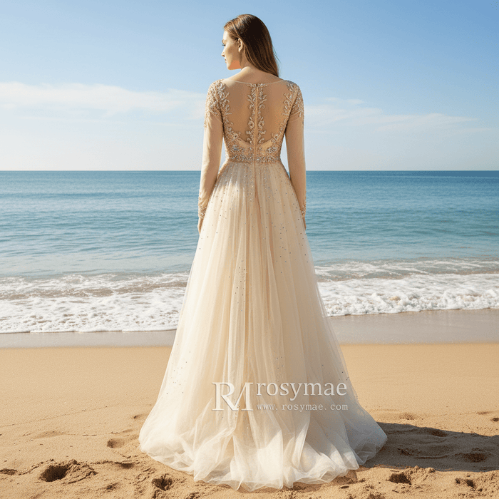 Modest V-neck Mother of The Bride Dresses with Long Sleeves - Rosymae