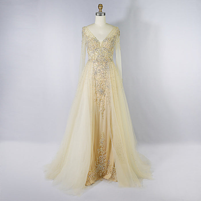 Modest V-neck Mother of The Bride Dresses with Long Sleeves - Rosymae