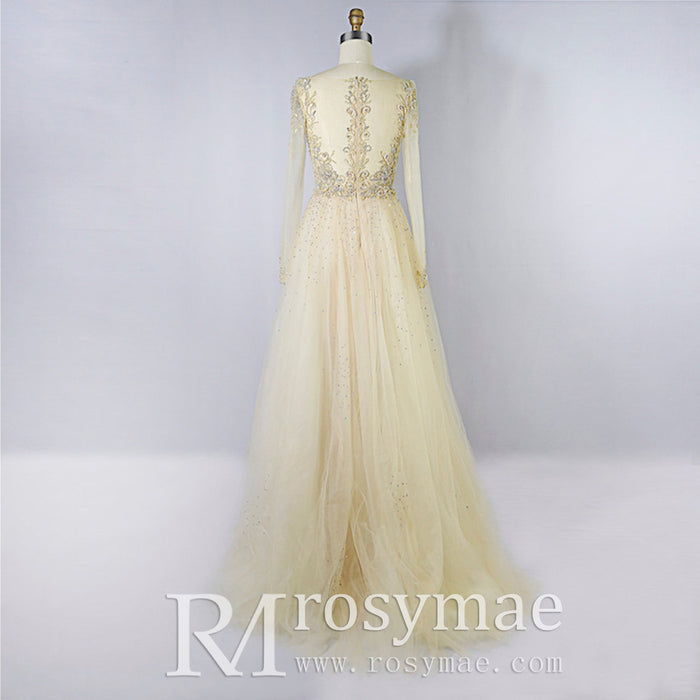 Modest V-neck Mother of The Bride Dresses with Long Sleeves - Rosymae
