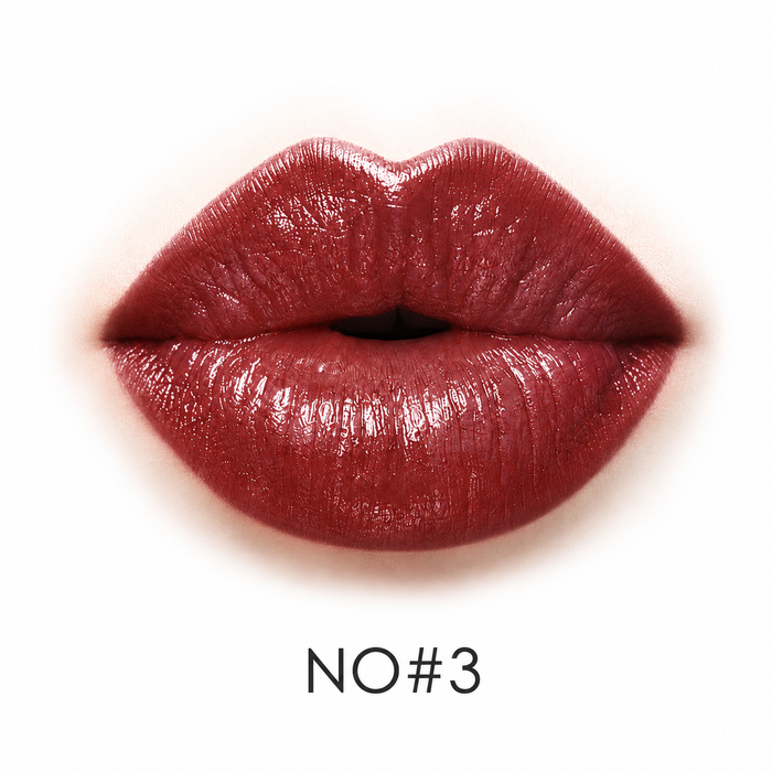 Cherry lip color shade NO3 shown as one of eight confirmed lipstick variants, displayed clearly for clear product comparison.