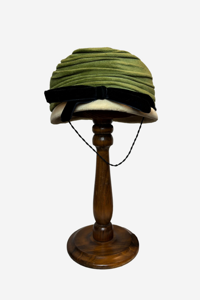 Mollie Thomas Green Velvet Turban with Black Bow image 0