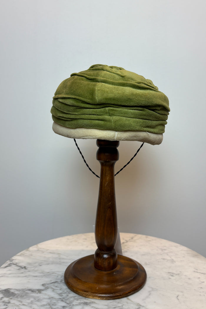 Mollie Thomas Green Velvet Turban with Black Bow image 1