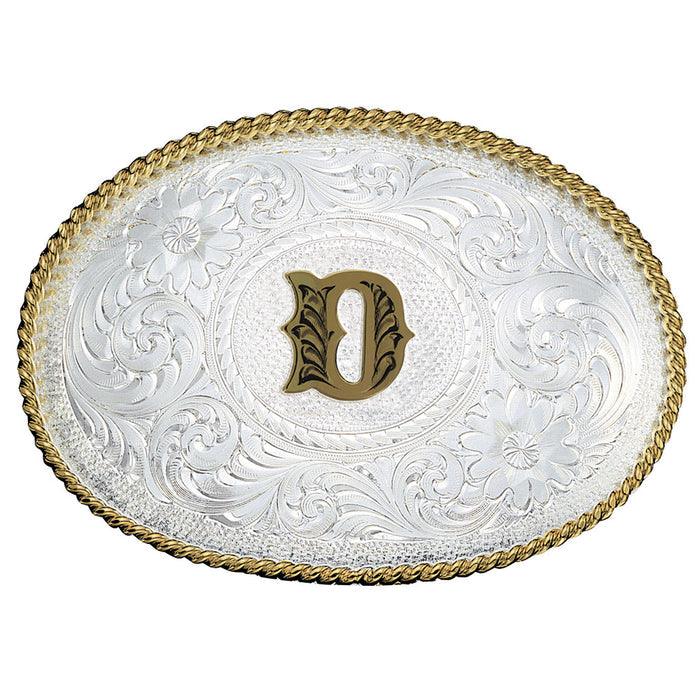 Montana Silversmiths Initial D Silver Engraved Gold Trim Buckle
