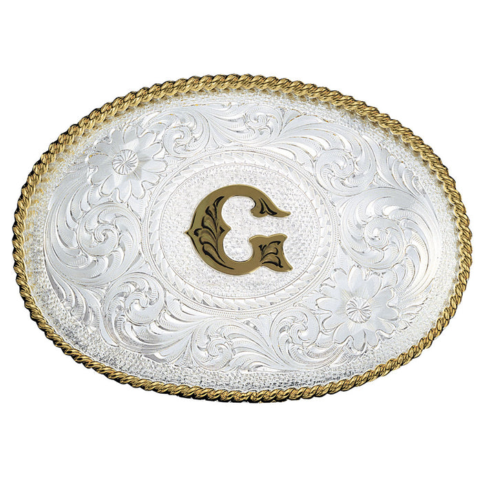 Montana Silversmiths Initial G Silver Engraved Gold Trim Buckle