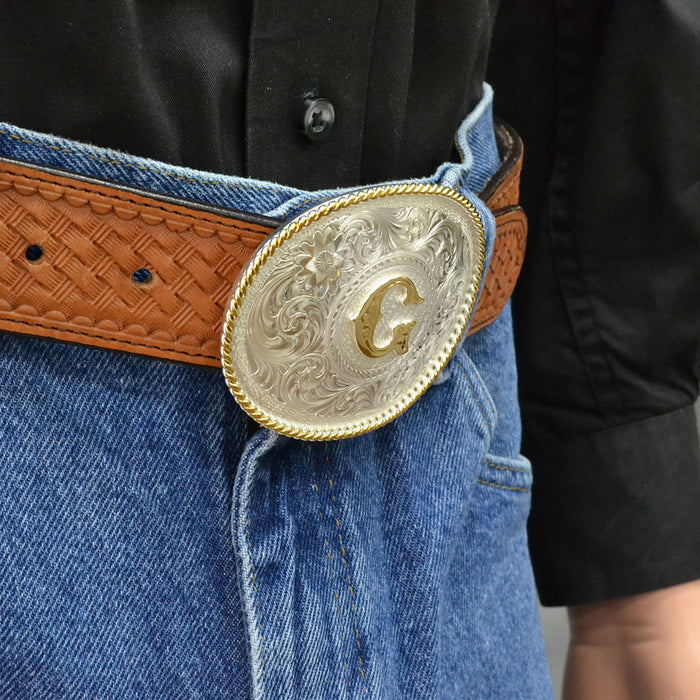 Montana Silversmiths Initial G Silver Engraved Gold Trim Buckle