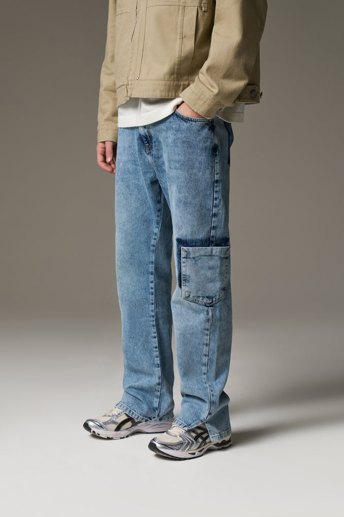 MULTI POCKET WASHED JEAN - BLUE WASH