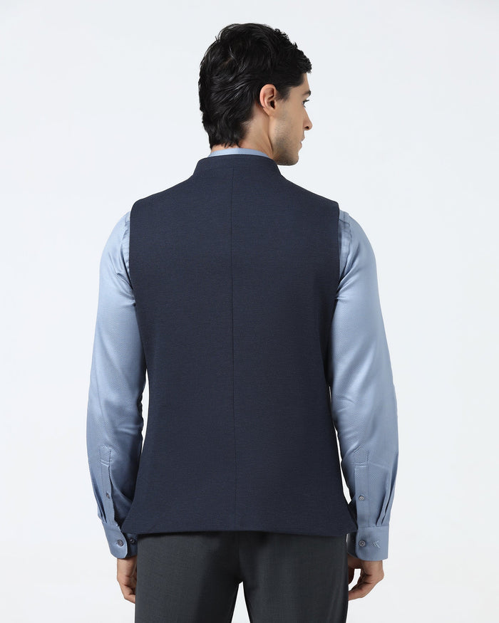 Navy Bandhgala Textured Waistcoat - Levon