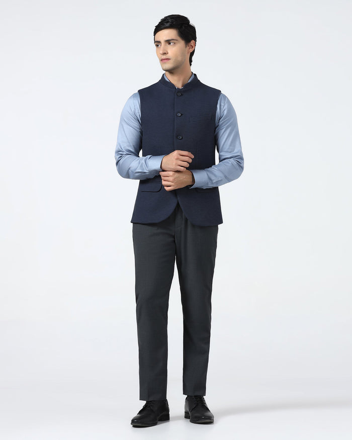 Navy Bandhgala Textured Waistcoat - Levon