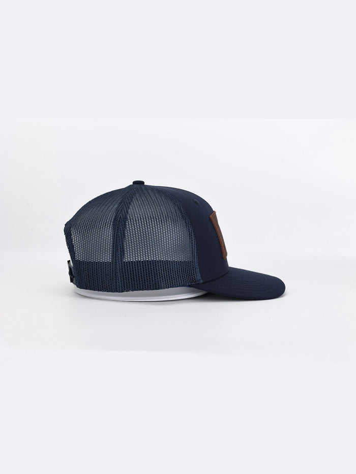 Navy Leather Trucker Hat