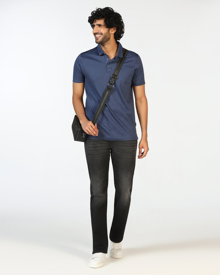 Navy Printed Polo - Peter