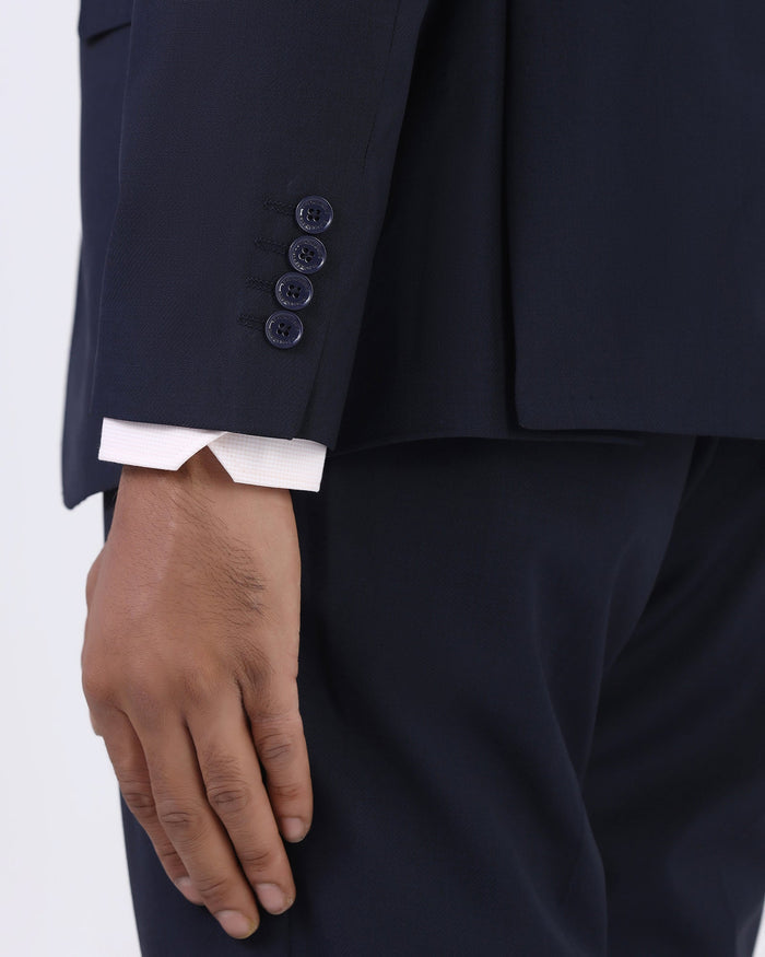 Navy Three Piece Textured Suit - Atoll