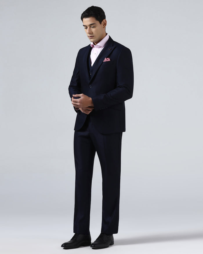 Navy Three Piece Textured Suit - Venmo