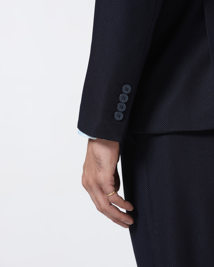 Navy Three Piece Textured Suit - Zeny