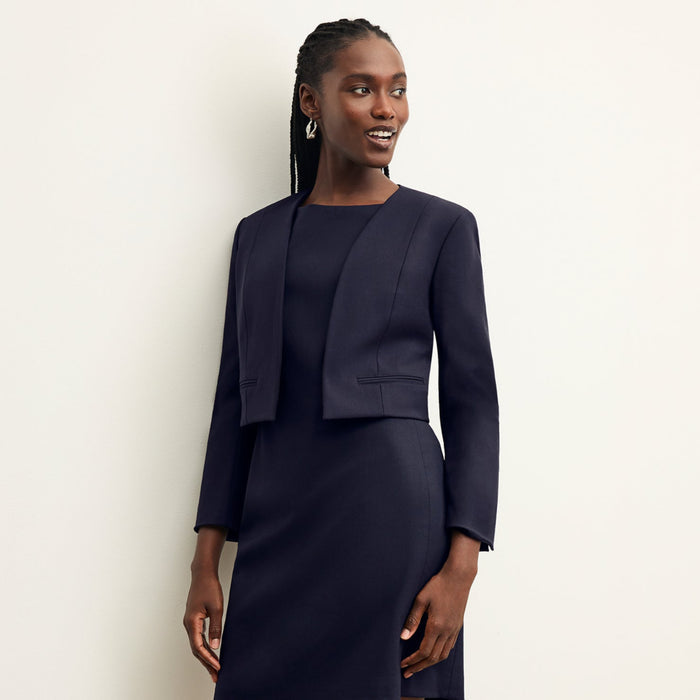 Front image of a woman wearing the Neale blazer in Galaxy Blue | Lead
