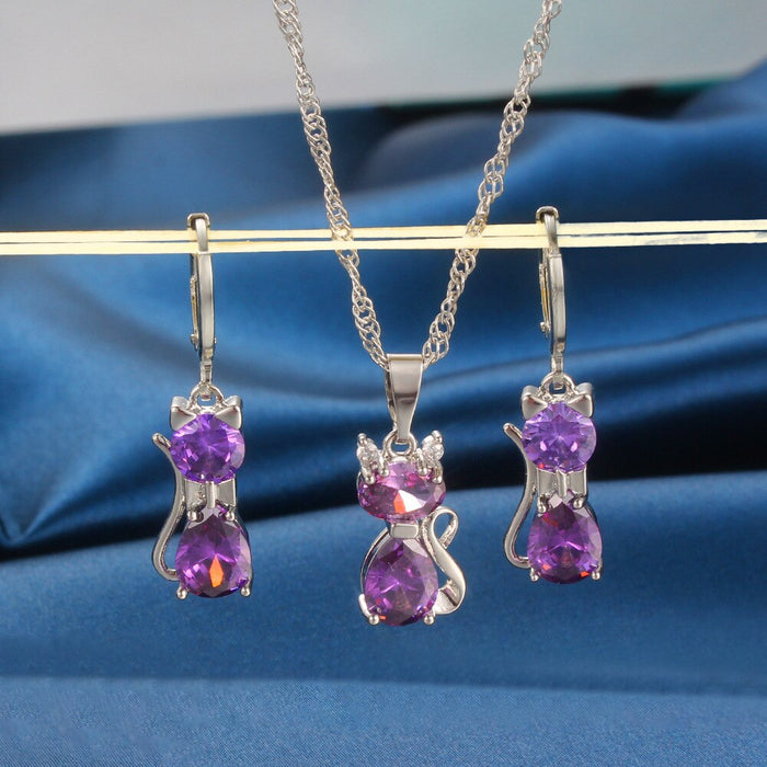 Necklace Earrings Set Kitty  Set       ID A112 - 1112 - foxberryparkproducts