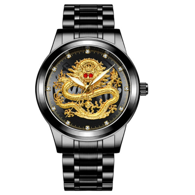 New Golden Mens Watches Top Brand Luxury Chinese Dragon - foxberryparkproducts