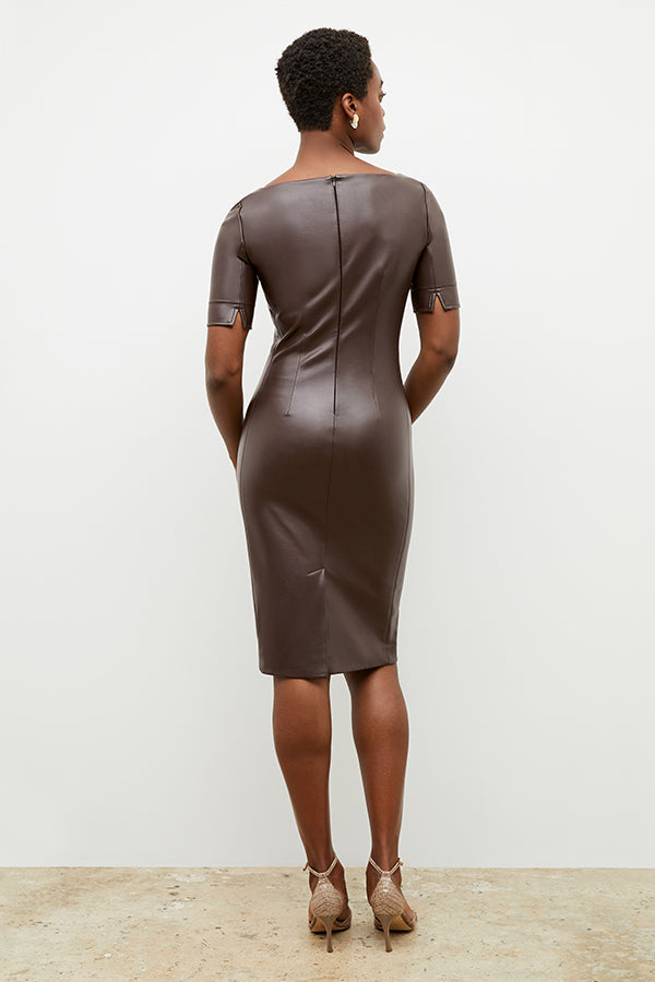 Back image of a woman wearing the noa dress in brown | Exclude | Grid Hover
