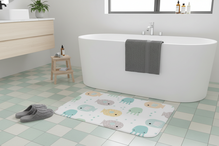 Kids Bath Mat Hot Nautical Fish Gender Neutral, Kids Shower Mat, Kids Bathtub Mat, Kids Bathroom Decor,  Kids Bathroom Accessories, Kids Modern Decor, Made in the USA | Pippa + June