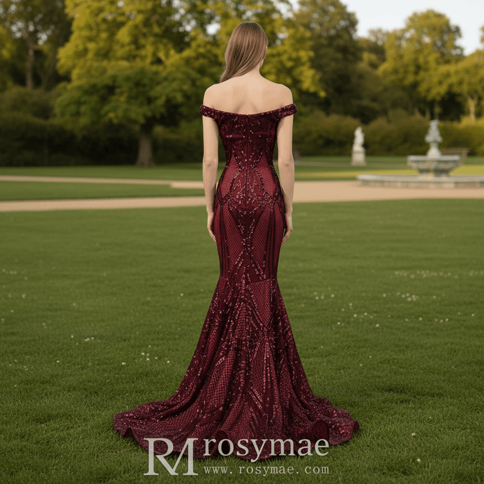Off the Shoulder Sequined Gowns for the Mother of the Bride Dress - Rosymae