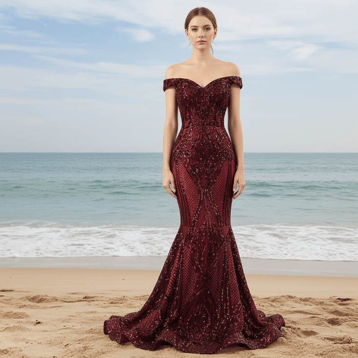 Off the Shoulder Sequined Gowns for the Mother of the Bride Dress - Rosymae
