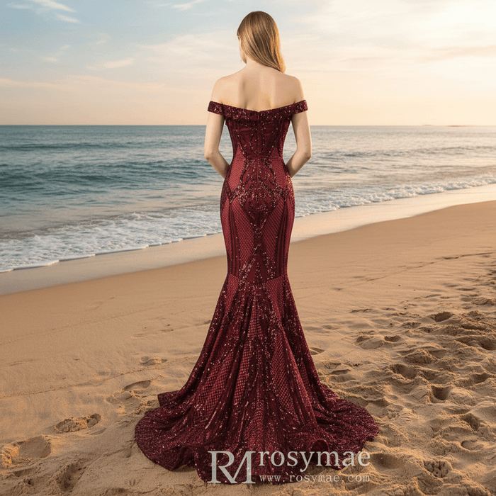 Off the Shoulder Sequined Gowns for the Mother of the Bride Dress - Rosymae