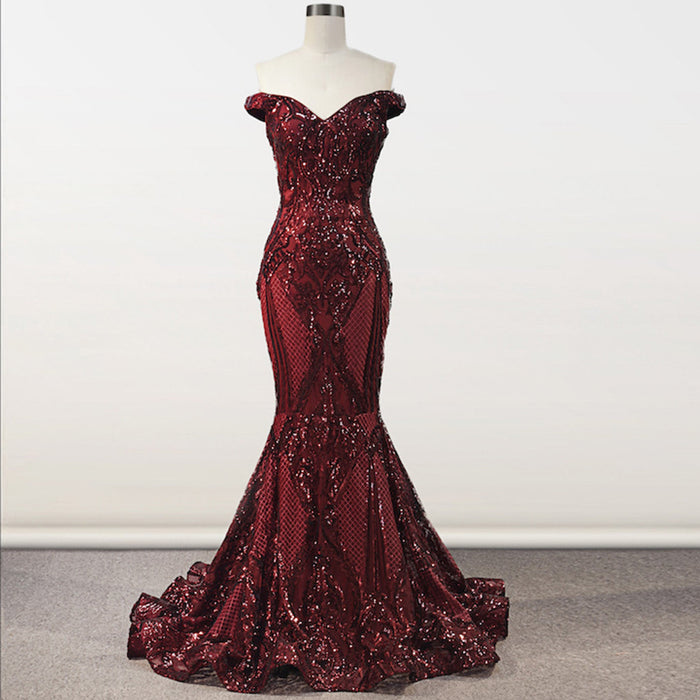 Off the Shoulder Sequined Gowns for the Mother of the Bride Dress - Rosymae