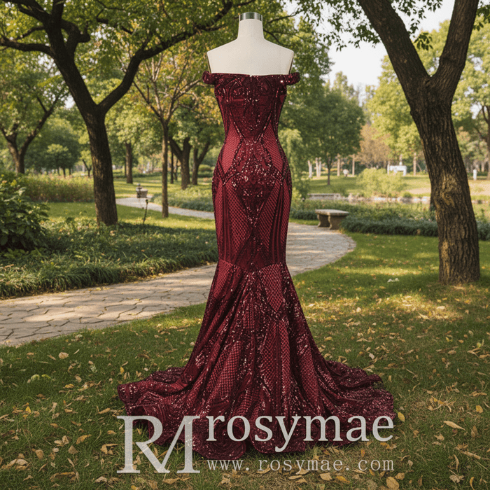 Off the Shoulder Sequined Gowns for the Mother of the Bride Dress - Rosymae