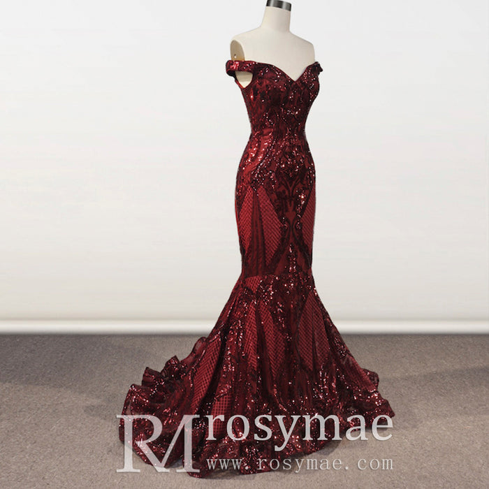 Off the Shoulder Sequined Gowns for the Mother of the Bride Dress - Rosymae