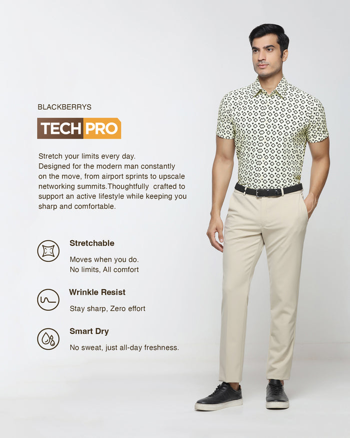 Off White Half Sleeve TechPro Printed Shirt - Ronnel