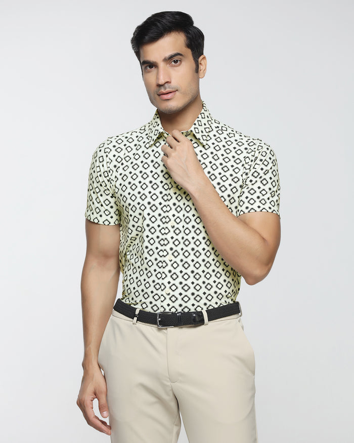 Off White Half Sleeve TechPro Printed Shirt - Ronnel