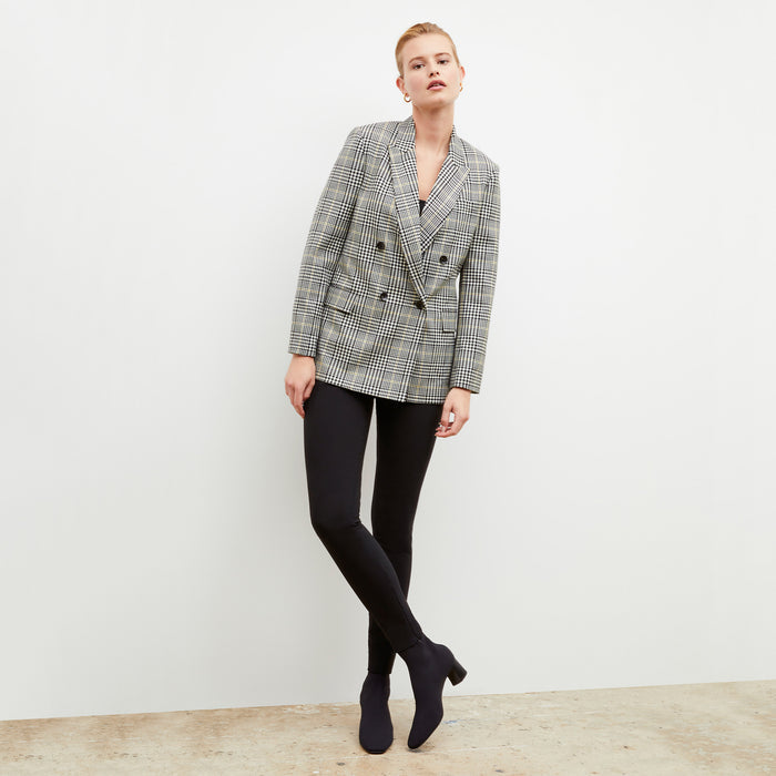 Front image of a woman wearing the o'hara blazer in plaid sharkskin