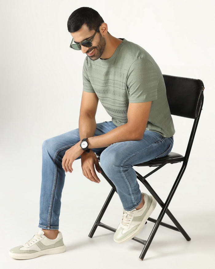 Olive Crew Neck Textured T-Shirt - Lep