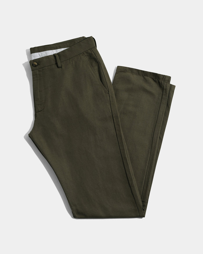 Olive Linen Solid Khakis - Hazel