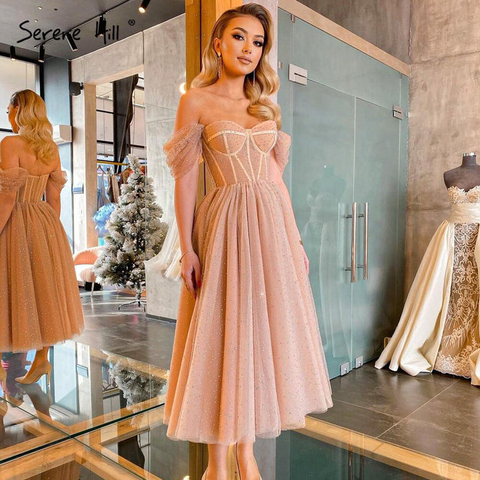 On Sale no return no refundSale Serene Hill Peach A-Line Sexy Evening Gowns 2025 Sleeveless Beaded Ankle-Length For Women Party LA71289 - SERENE HILL