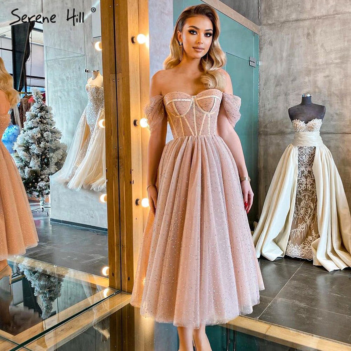 On Sale no return no refundSale Serene Hill Peach A-Line Sexy Evening Gowns 2025 Sleeveless Beaded Ankle-Length For Women Party LA71289 - SERENE HILL