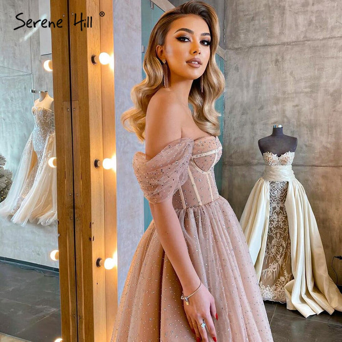 On Sale no return no refundSale Serene Hill Peach A-Line Sexy Evening Gowns 2025 Sleeveless Beaded Ankle-Length For Women Party LA71289 - SERENE HILL