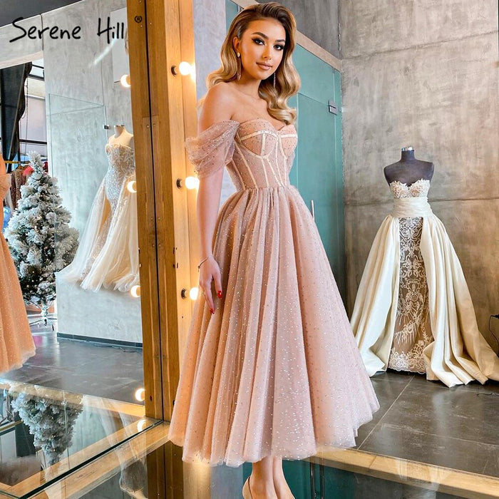 On Sale no return no refundSale Serene Hill Peach A-Line Sexy Evening Gowns 2025 Sleeveless Beaded Ankle-Length For Women Party LA71289 - SERENE HILL