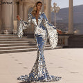 On Sale no return no refundSerene Hill Muslim Silver Mermaid Evening Dresses Gowns 2025 Flare Sleeves Elegant For Women Party LA70650 - SERENE HILL