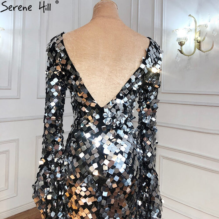 On Sale no return no refundSerene Hill Muslim Silver Mermaid Evening Dresses Gowns 2025 Flare Sleeves Elegant For Women Party LA70650 - SERENE HILL