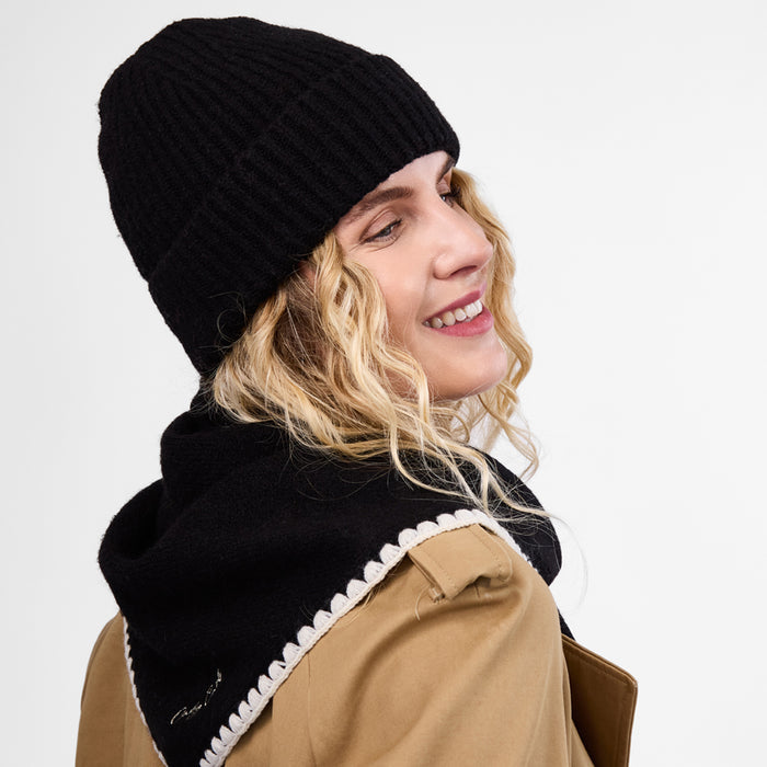 Only Curls Black Satin-Lined Blanket Stitch Triangle Scarf - Only Curls