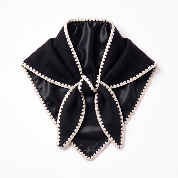 Only Curls Black Satin-Lined Blanket Stitch Triangle Scarf - Only Curls