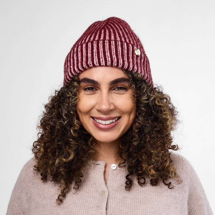 Only Curls Burgundy Stripe Satin-Lined Beanie - Only Curls