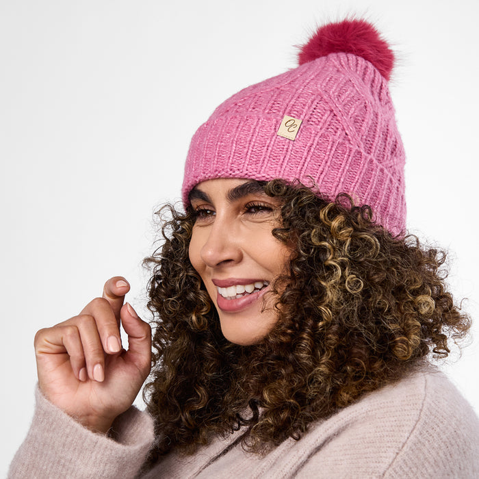 Only Curls Dusty Pink Cable Knit Satin-Lined Beanie - Only Curls