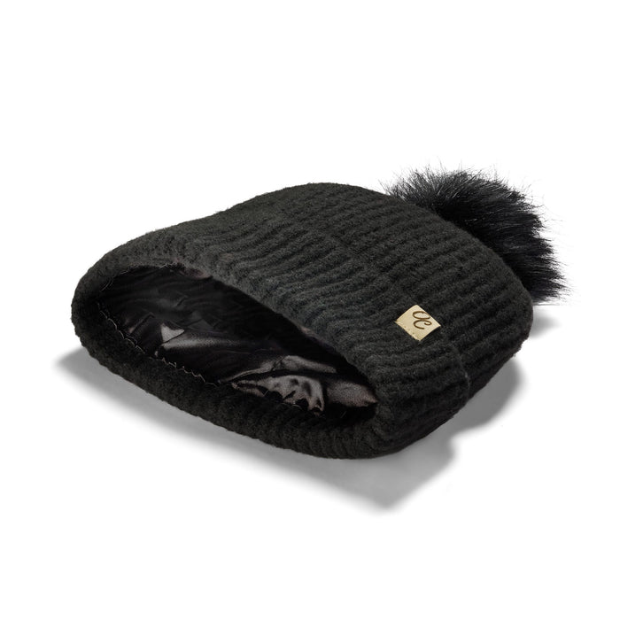 Only Curls Satin Lined Pom Beanie and Snood Set - Sadie in Black - Only Curls