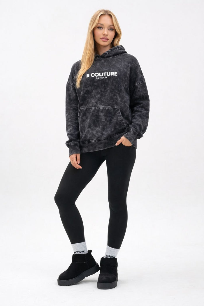 Oria Oversized Acid Wash Hoodie - Black